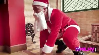 xxx scene: romanian babes and a blonde in santas lap